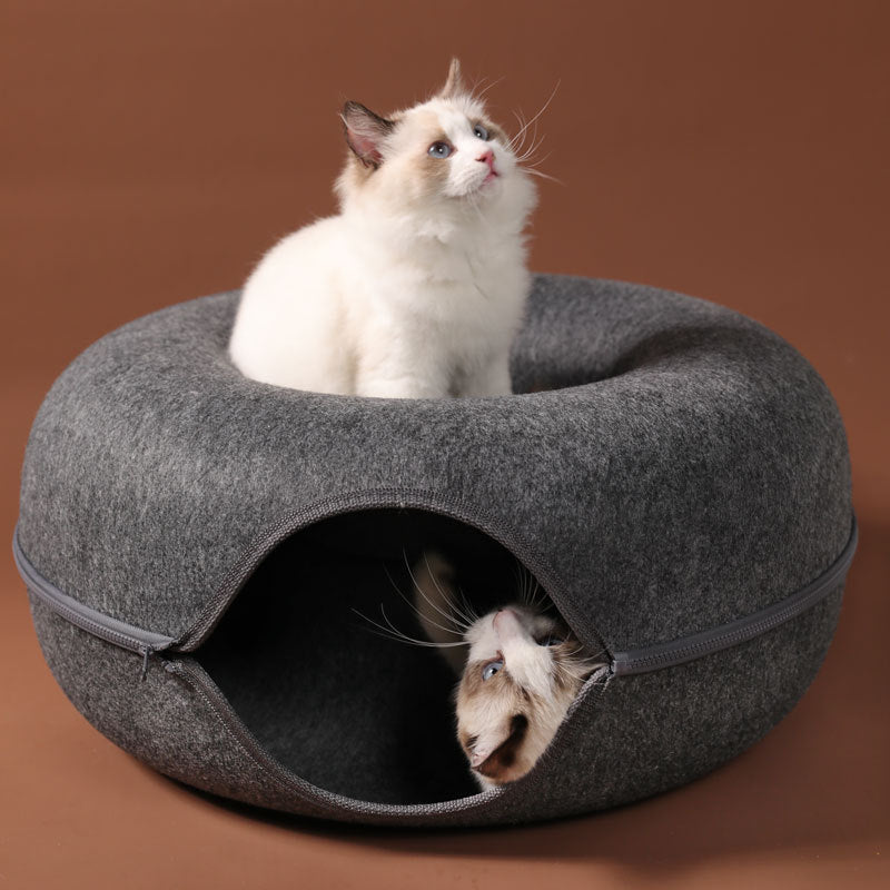 Cat Felt Tunnel Nest – Cozy, Fun, & Washable!