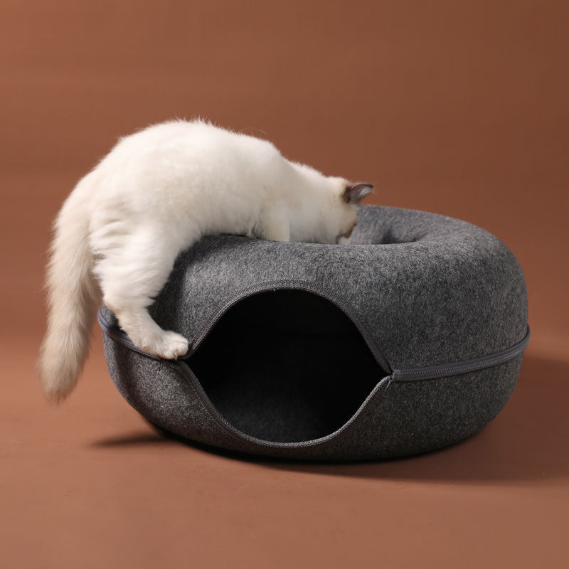 Cat Felt Tunnel Nest – Cozy, Fun, & Washable!