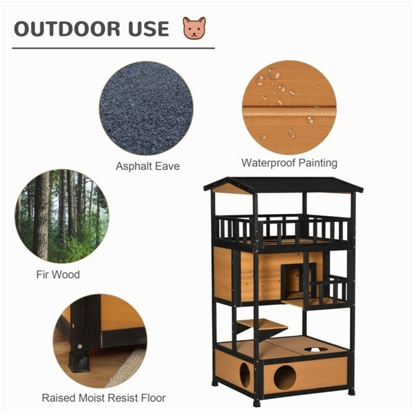 Multi-Level Wooden Cat House – The Ultimate Feline Retreat!