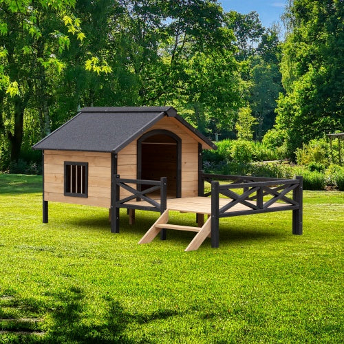 Outdoor Large Cabin-Style Wooden Kennel with Porch – Ultimate Comfort for Your Pet!