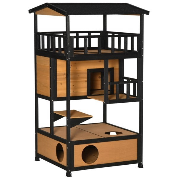 Multi-Level Wooden Cat House – The Ultimate Feline Retreat!