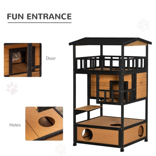 Multi-Level Wooden Cat House – The Ultimate Feline Retreat!