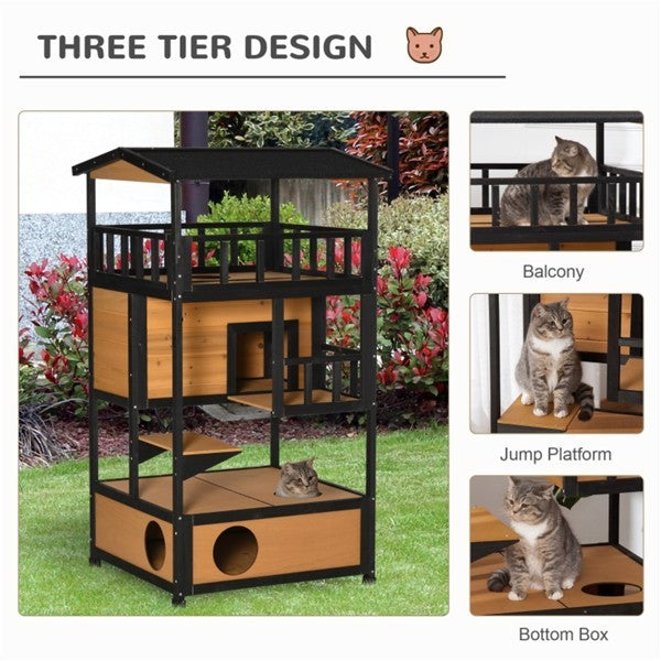 Multi-Level Wooden Cat House – The Ultimate Feline Retreat!