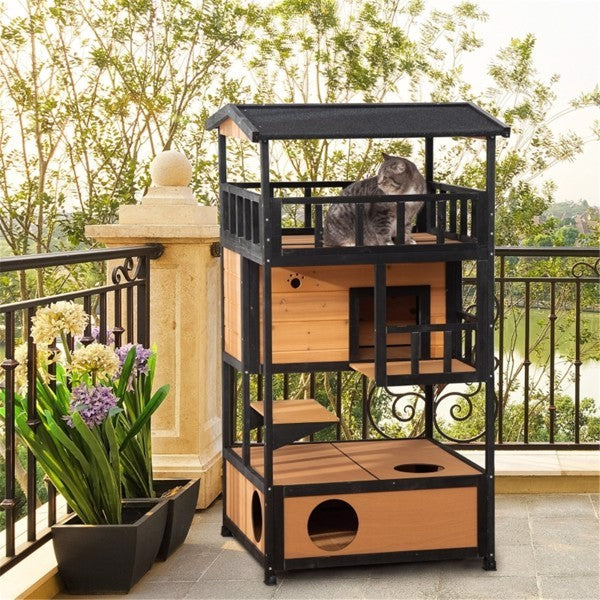 Multi-Level Wooden Cat House – The Ultimate Feline Retreat!