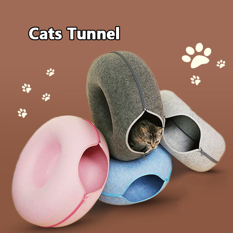 Cat Felt Tunnel Nest – Cozy, Fun, & Washable!
