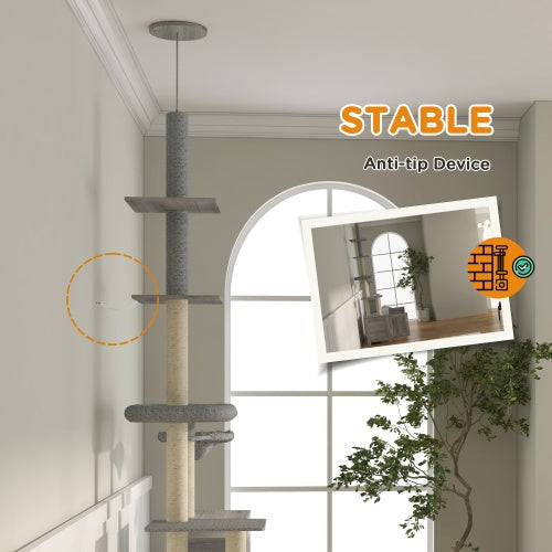 PawHut Cat Tree With Litter Box Enclosure, 2 In 1 Floor To Ceiling Cat Tower