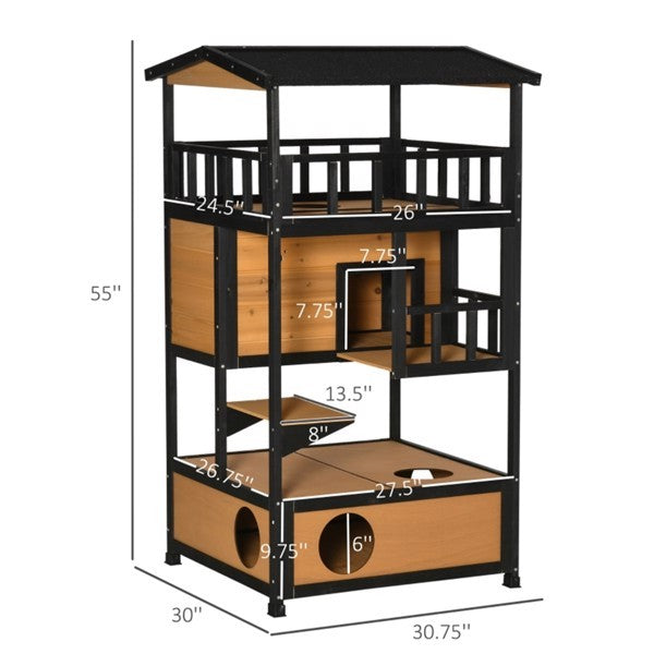 Multi-Level Wooden Cat House – The Ultimate Feline Retreat!