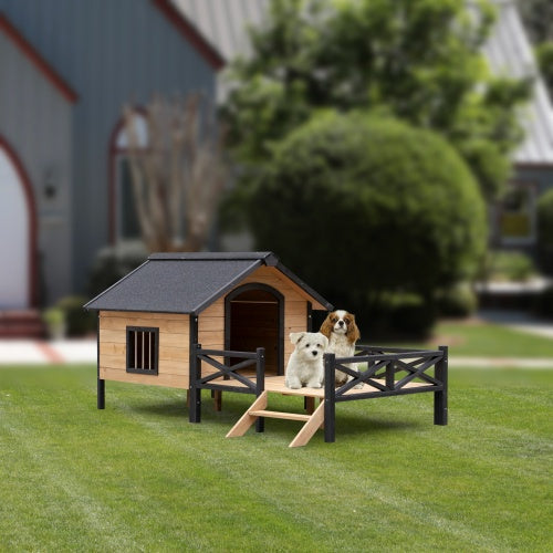 Outdoor Large Cabin-Style Wooden Kennel with Porch – Ultimate Comfort for Your Pet!