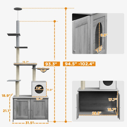 PawHut Cat Tree With Litter Box Enclosure, 2 In 1 Floor To Ceiling Cat Tower