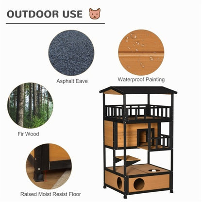 Multi-Level Wooden Cat House – The Ultimate Feline Retreat!