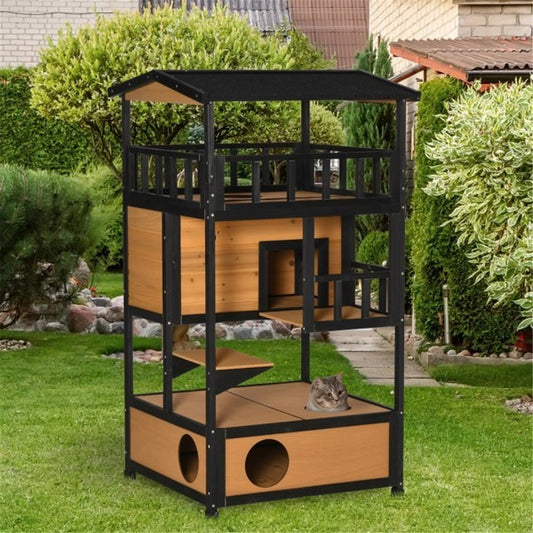 Multi-Level Wooden Cat House – The Ultimate Feline Retreat!
