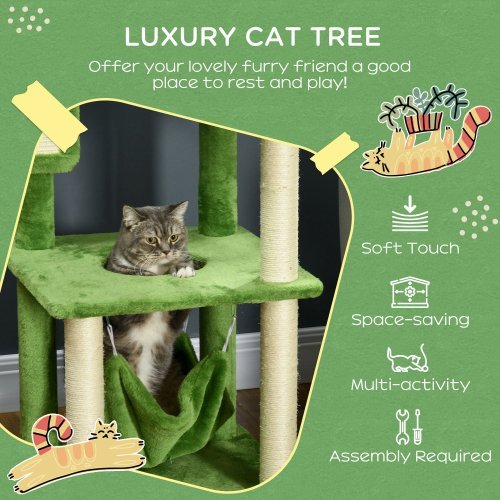 Cat Tree With Hammock, Cat Tower With Scratching Post, Platforms, Play Ball And Anti-tipping Device
