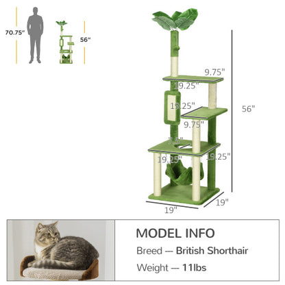 Cat Tree With Hammock, Cat Tower With Scratching Post, Platforms, Play Ball And Anti-tipping Device