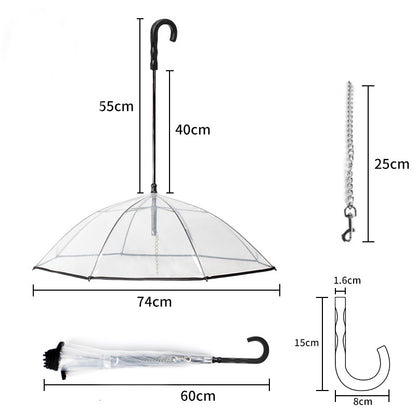 Dog's Transparent Umbrella With Traction Chain