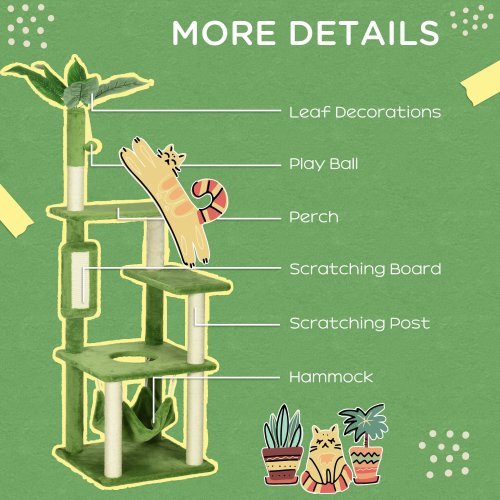 Cat Tree With Hammock, Cat Tower With Scratching Post, Platforms, Play Ball And Anti-tipping Device